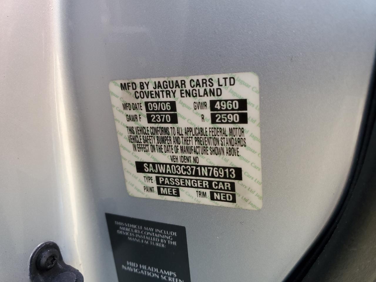 2007 Jaguar S-Type R VIN: SAJWA03C371N76913 Lot: 81737205