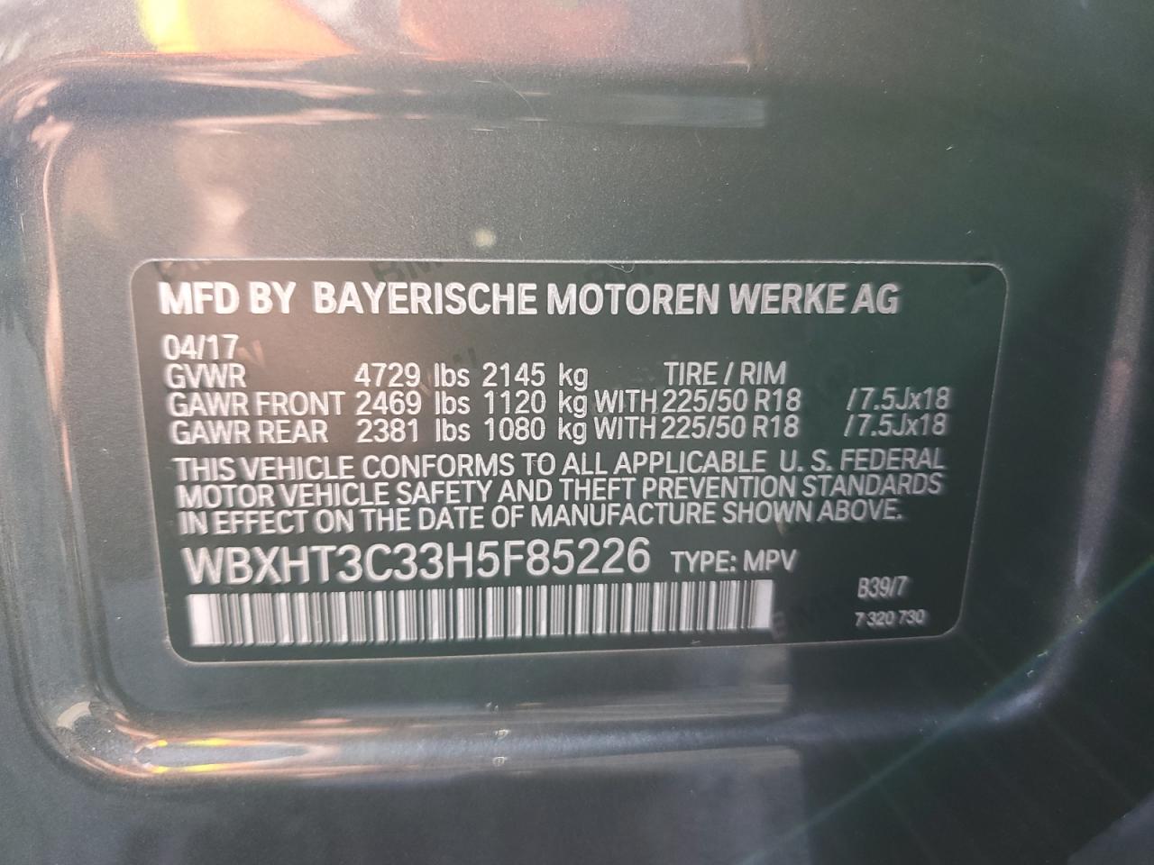 2017 BMW X1 xDrive28I VIN: WBXHT3C33H5F85226 Lot: 80736075