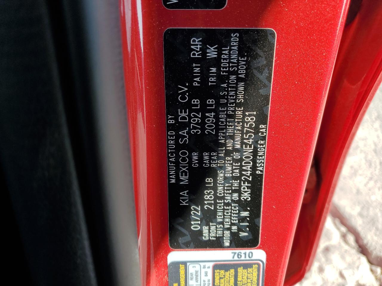 2022 Kia Forte Fe VIN: 3KPF24AD0NE457581 Lot: 84303725