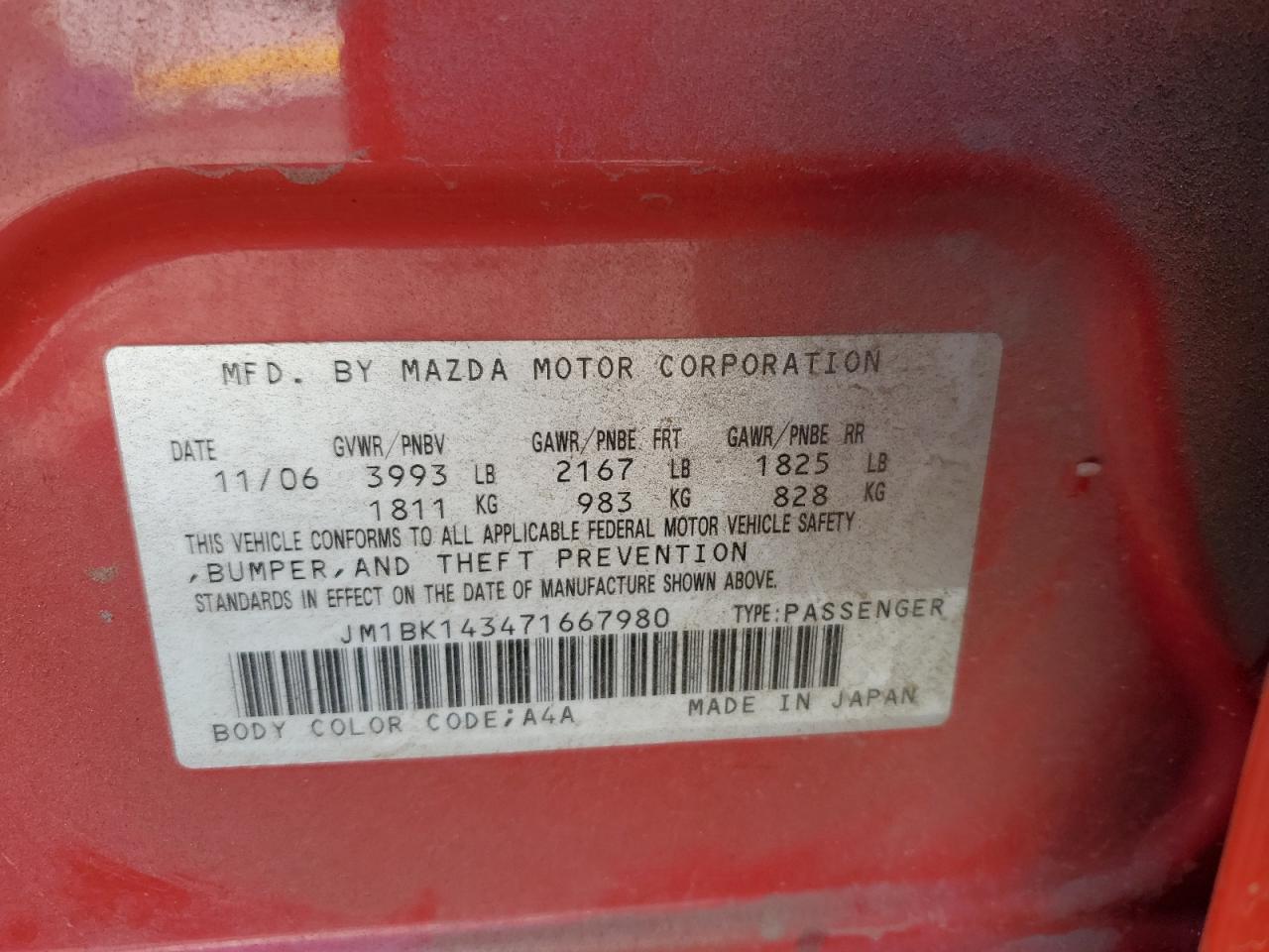 2007 Mazda 3 Hatchback VIN: JM1BK143471667980 Lot: 81517045