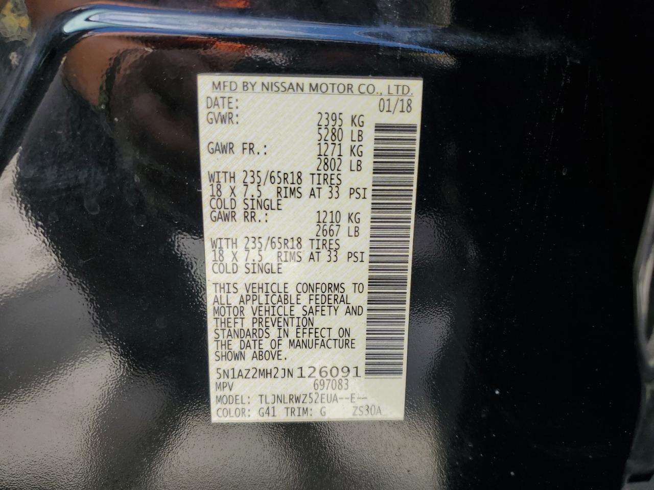 2018 Nissan Murano S VIN: 5N1AZ2MH2JN126091 Lot: 70857555