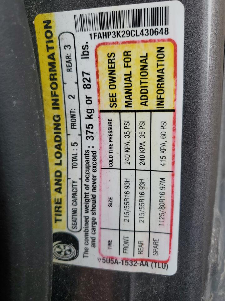 2012 Ford Focus Se VIN: 1FAHP3K29CL430648 Lot: 82094215