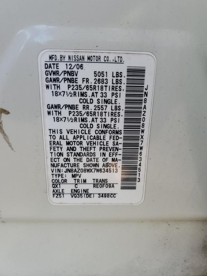 2007 Nissan Murano Sl VIN: JN8AZ08WX7W634513 Lot: 81850335