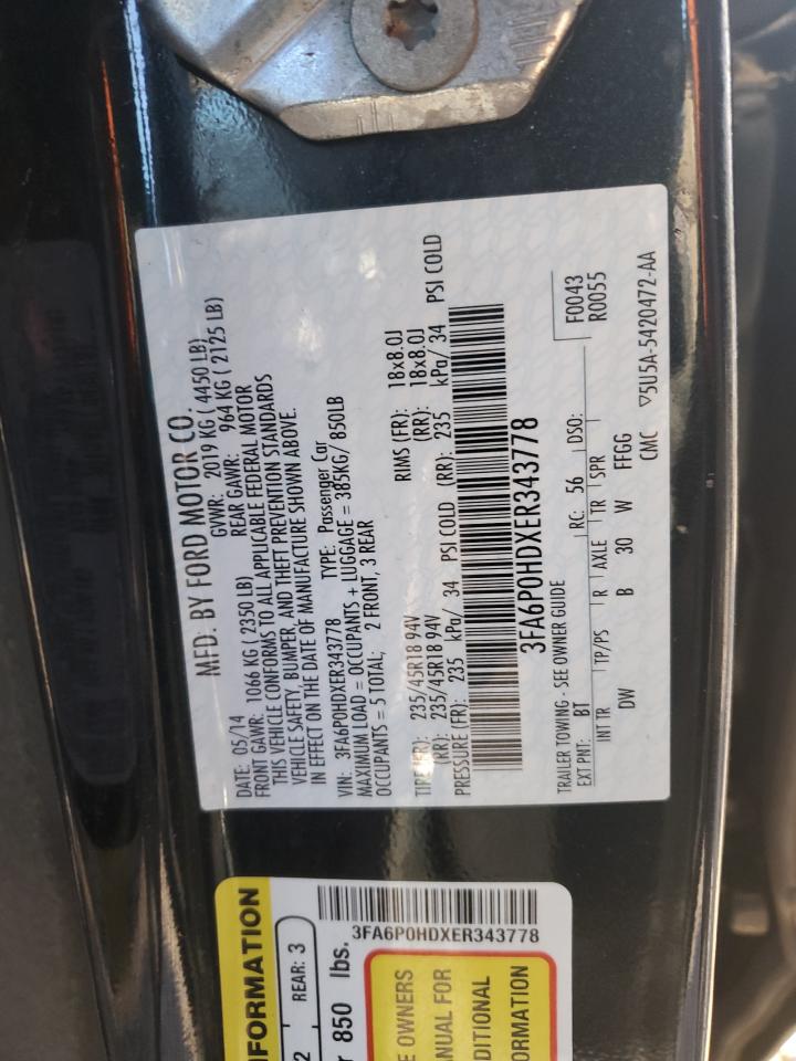 2014 Ford Fusion Se VIN: 3FA6P0HDXER343778 Lot: 81874725