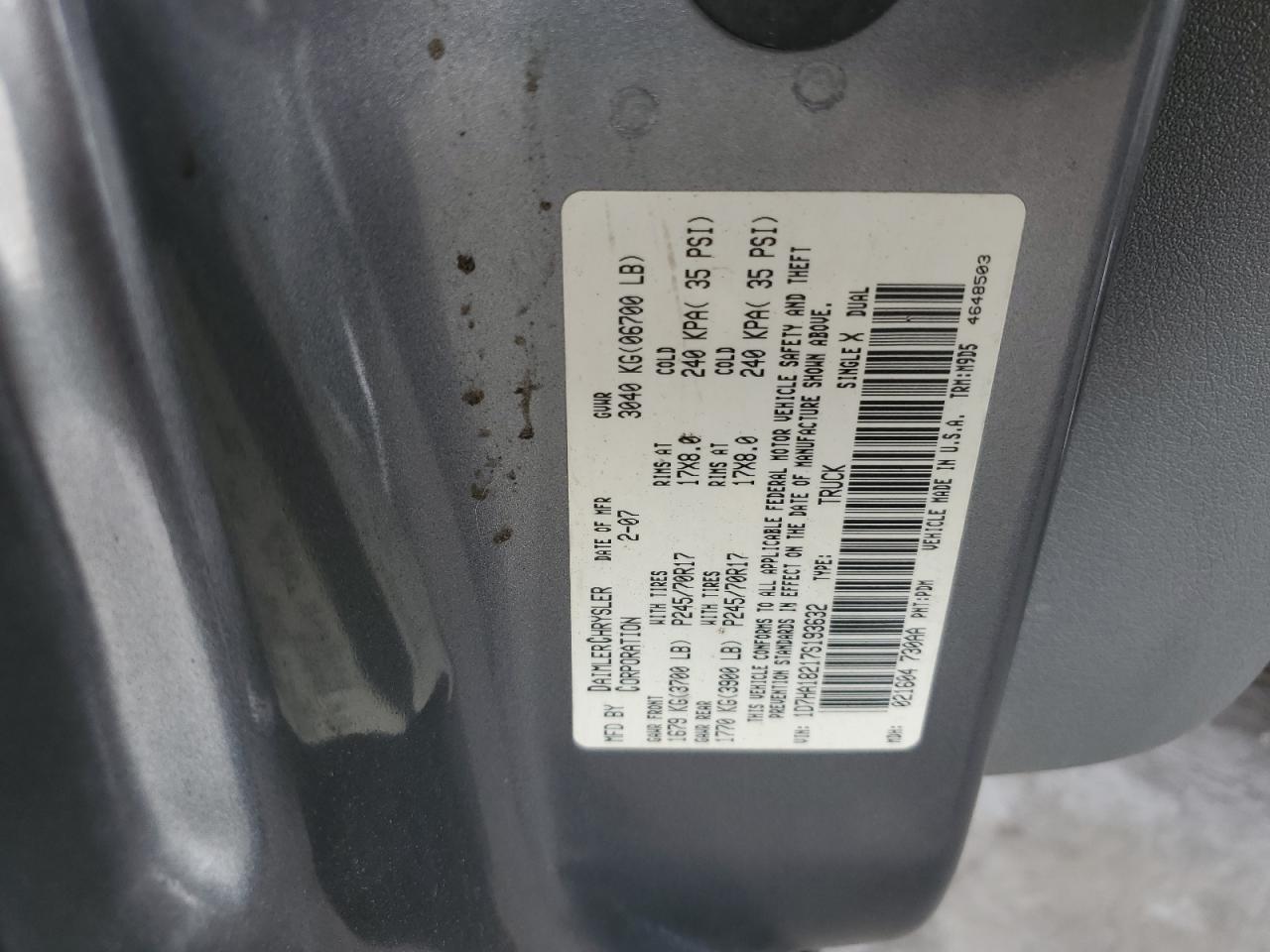 2007 Dodge Ram 1500 St VIN: 1D7HA18217S193632 Lot: 81128265