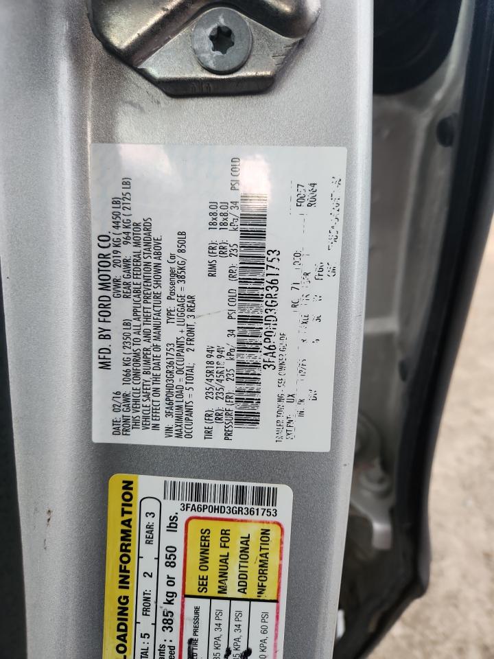 2016 Ford Fusion Se VIN: 3FA6P0HD3GR361753 Lot: 80844425