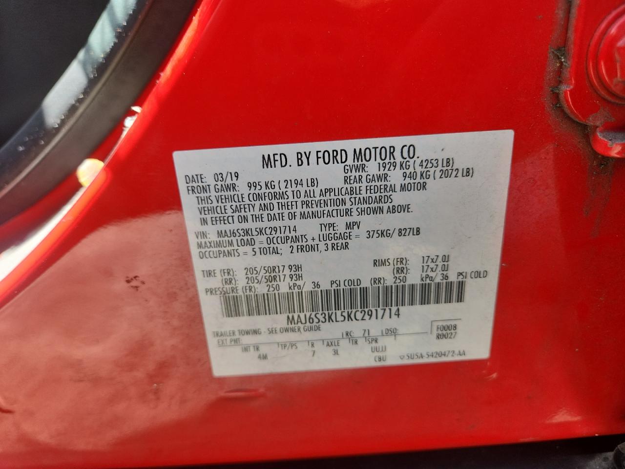 2019 Ford Ecosport Titanium VIN: MAJ6S3KL5KC291714 Lot: 71660585