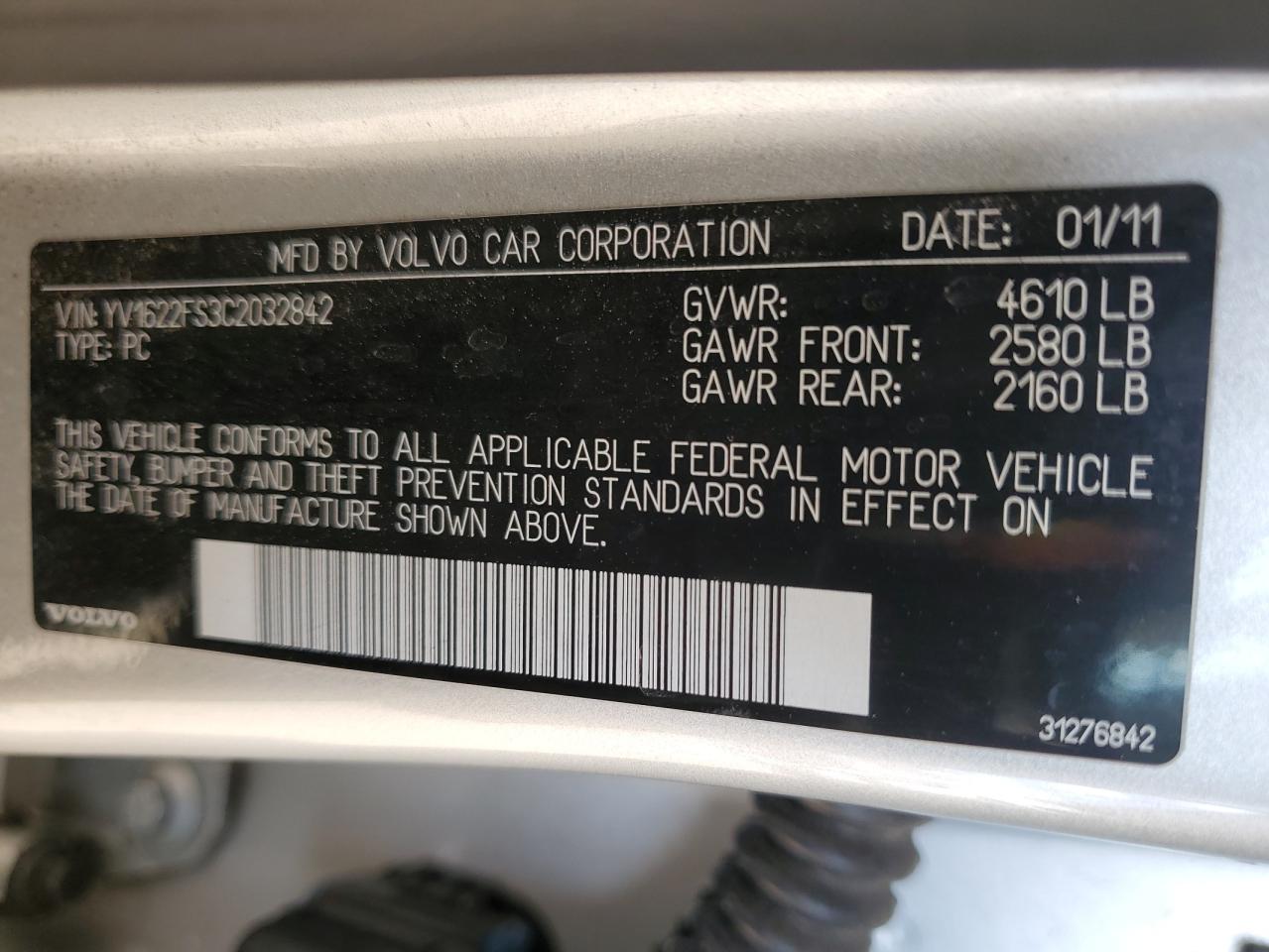 2012 Volvo S60 T5 VIN: YV1622FS3C2032842 Lot: 80763635