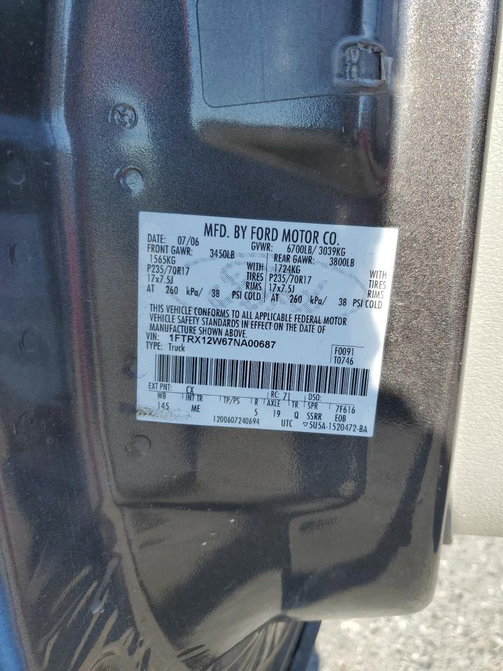 2007 Ford F150 VIN: 1FTRX12W67NA00687 Lot: 81067725