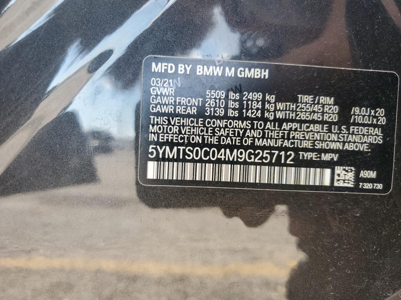 2021 BMW X3 M Competition VIN: 5YMTS0C04M9G25712 Lot: 81668125