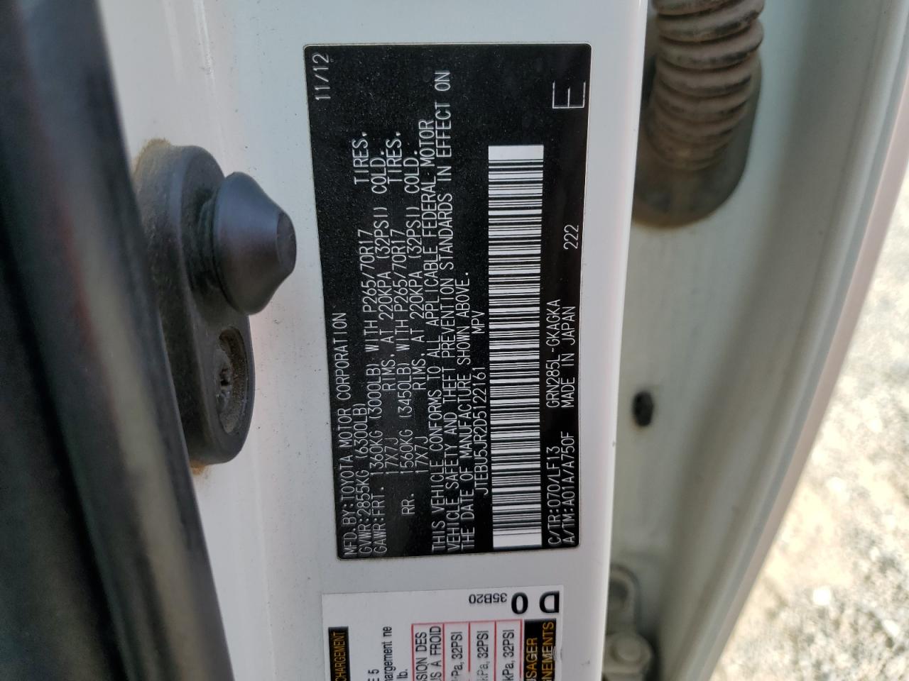 2013 Toyota 4Runner Sr5 VIN: JTEBU5JR2D5122161 Lot: 70502395