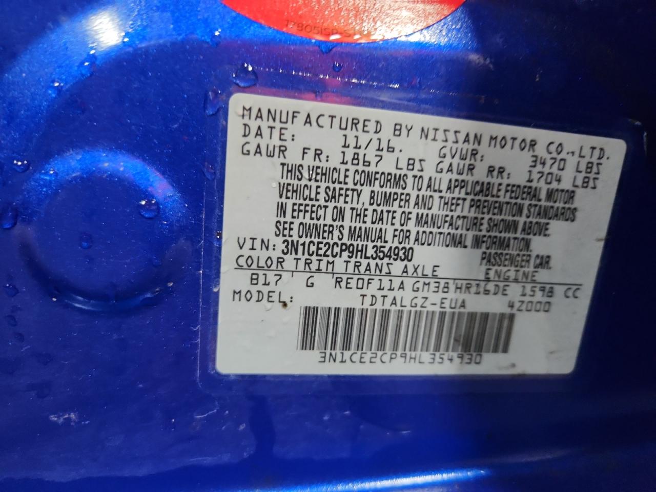 2017 Nissan Versa Note S VIN: 3N1CE2CP9HL354930 Lot: 71072535