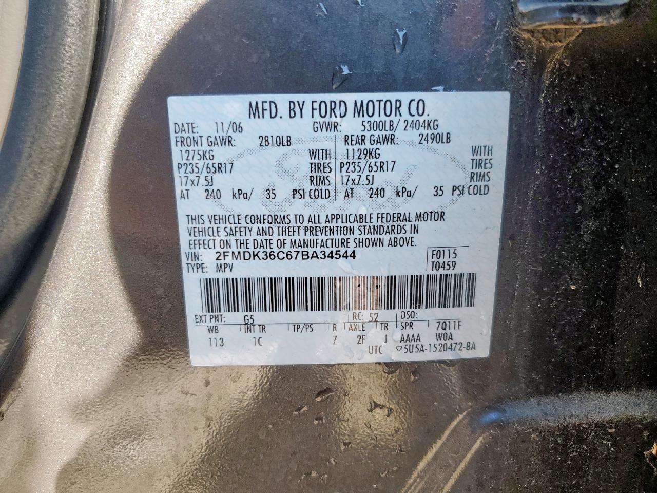 2007 Ford Edge Se VIN: 2FMDK36C67BA34544 Lot: 81460305