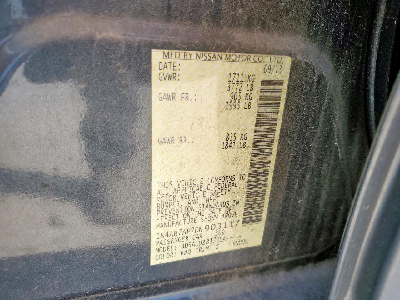 2013 Nissan Sentra S VIN: 1N4AB7AP7DN903117 Lot: 81350355