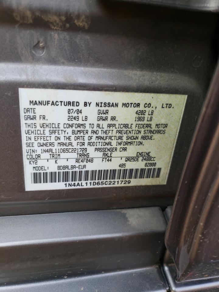 2005 Nissan Altima S VIN: 1N4AL11D65C221729 Lot: 80167445