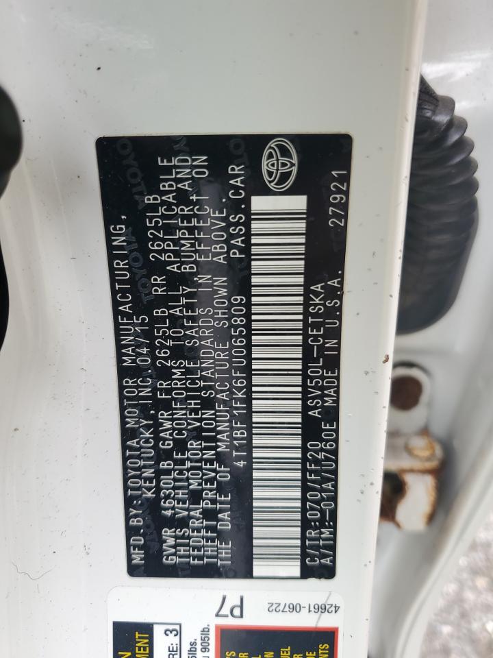 2015 Toyota Camry Le VIN: 4T1BF1FK6FU065809 Lot: 84863725