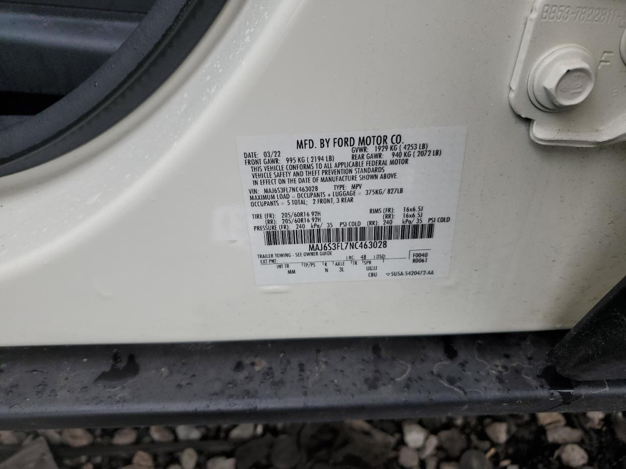 2022 Ford Ecosport S VIN: MAJ6S3FL7NC463028 Lot: 81704155