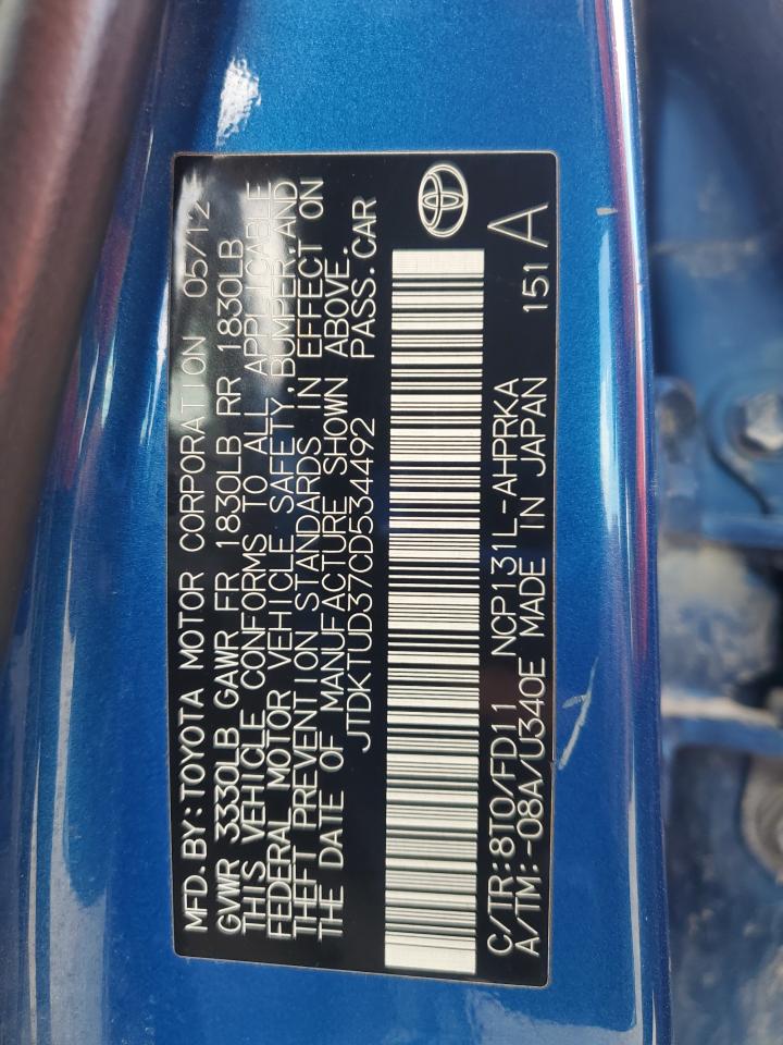 2012 Toyota Yaris VIN: JTDKTUD37CD534492 Lot: 71566255