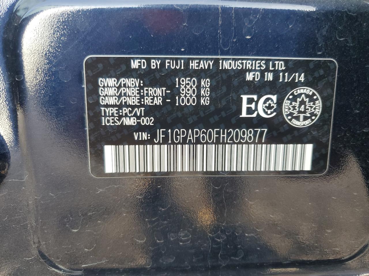 2015 Subaru Impreza Limited VIN: JF1GPAP60FH209877 Lot: 80288365