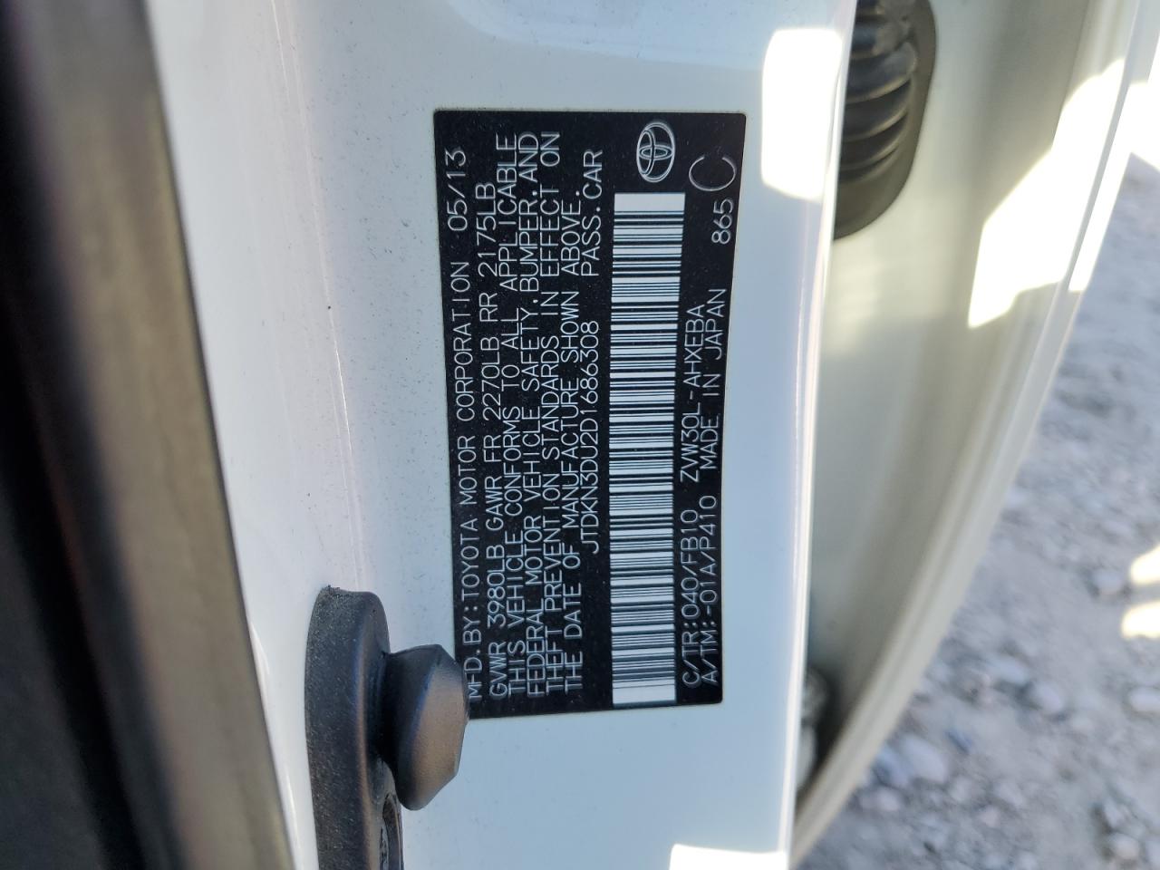 2013 Toyota Prius VIN: JTDKN3DU2D1686308 Lot: 83813375