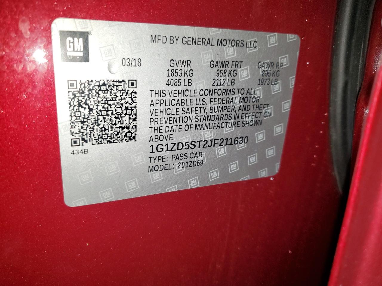 2018 Chevrolet Malibu Lt VIN: 1G1ZD5ST2JF211630 Lot: 81456485