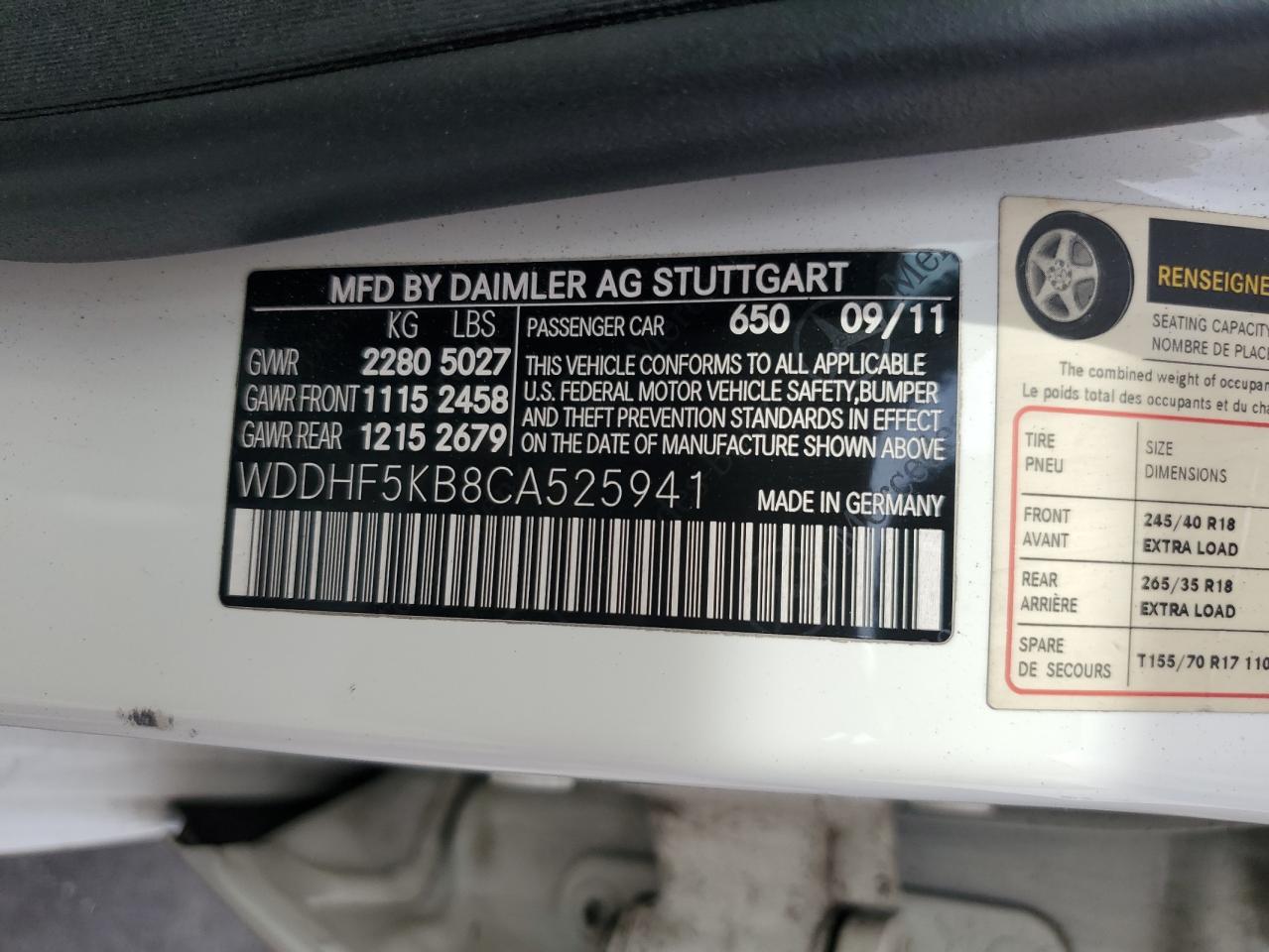 2012 Mercedes-Benz E 350 VIN: WDDHF5KB8CA525941 Lot: 80475035