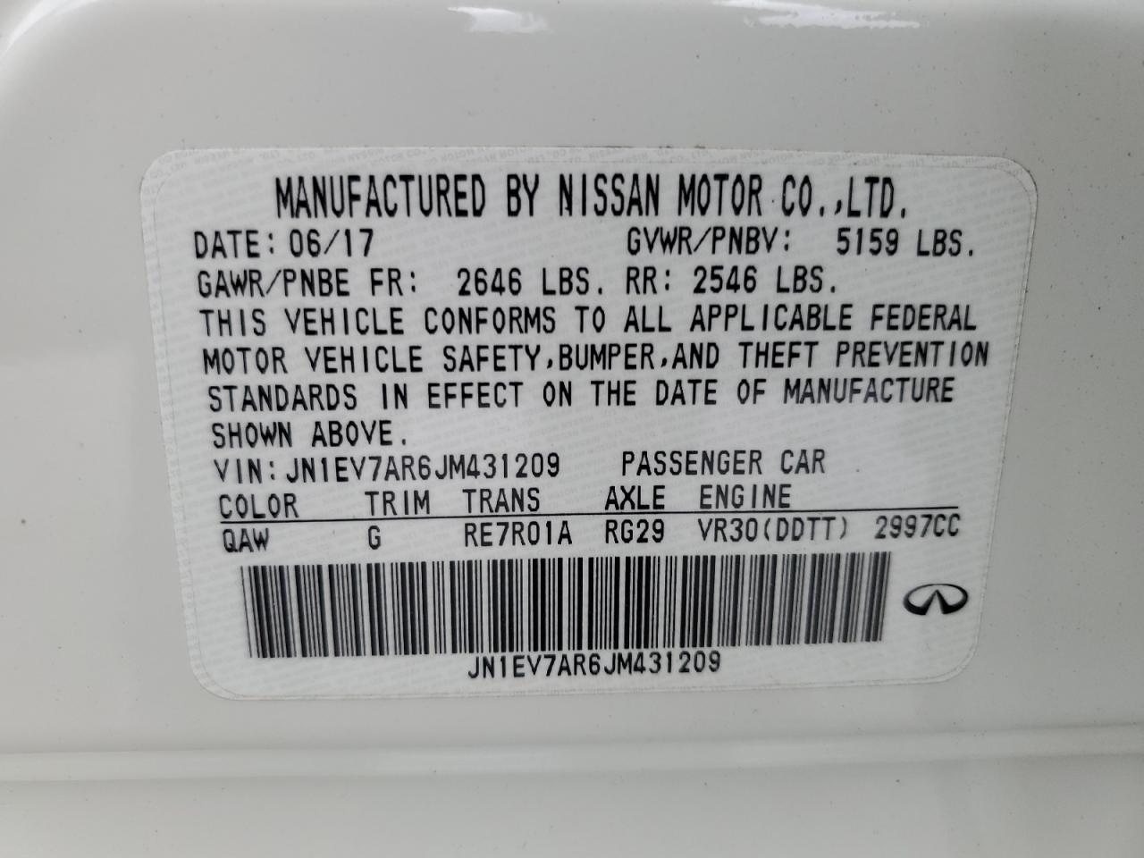 2018 Infiniti Q50 Luxe VIN: JN1EV7AR6JM431209 Lot: 81946375