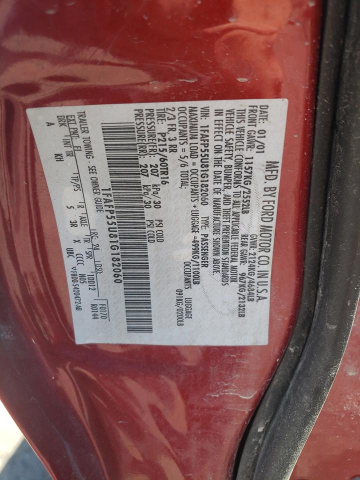 2001 Ford Taurus Ses VIN: 1FAFP55U81G182060 Lot: 71283955