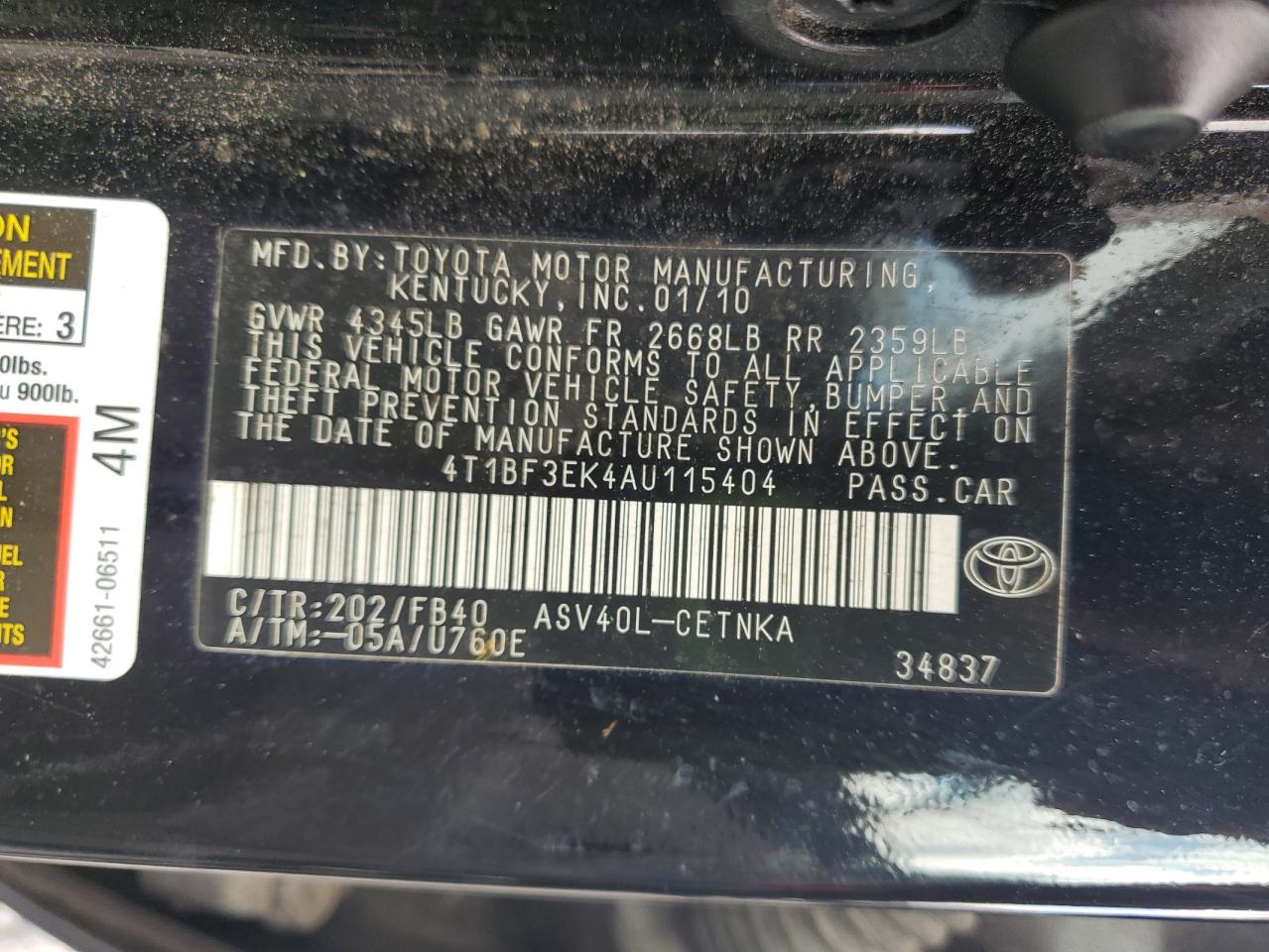 2010 Toyota Camry Base VIN: 4T1BF3EK4AU115404 Lot: 81871055