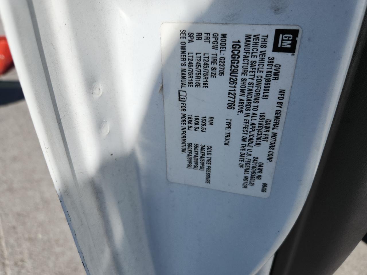 2006 Chevrolet Express G2500 VIN: 1GCGG29U261127766 Lot: 80054465