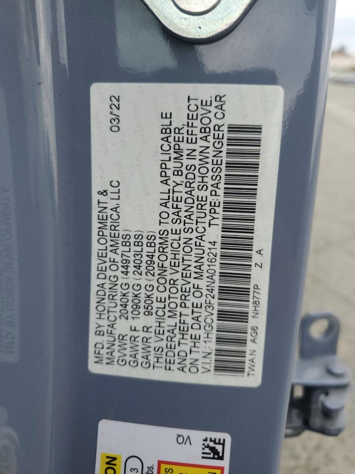 2022 Honda Accord Hybrid Sport VIN: 1HGCV3F24NA016214 Lot: 83838375