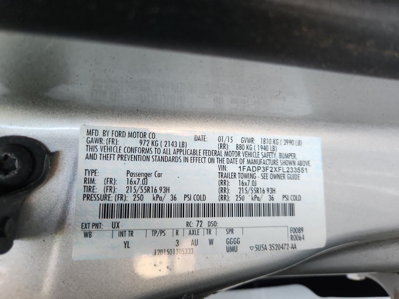 2015 Ford Focus Se VIN: 1FADP3F2XFL233551 Lot: 80216615