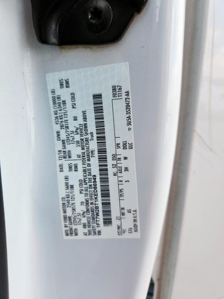 2019 Ford F250 Super Duty VIN: 1FT7W2BT1KED86949 Lot: 71135135