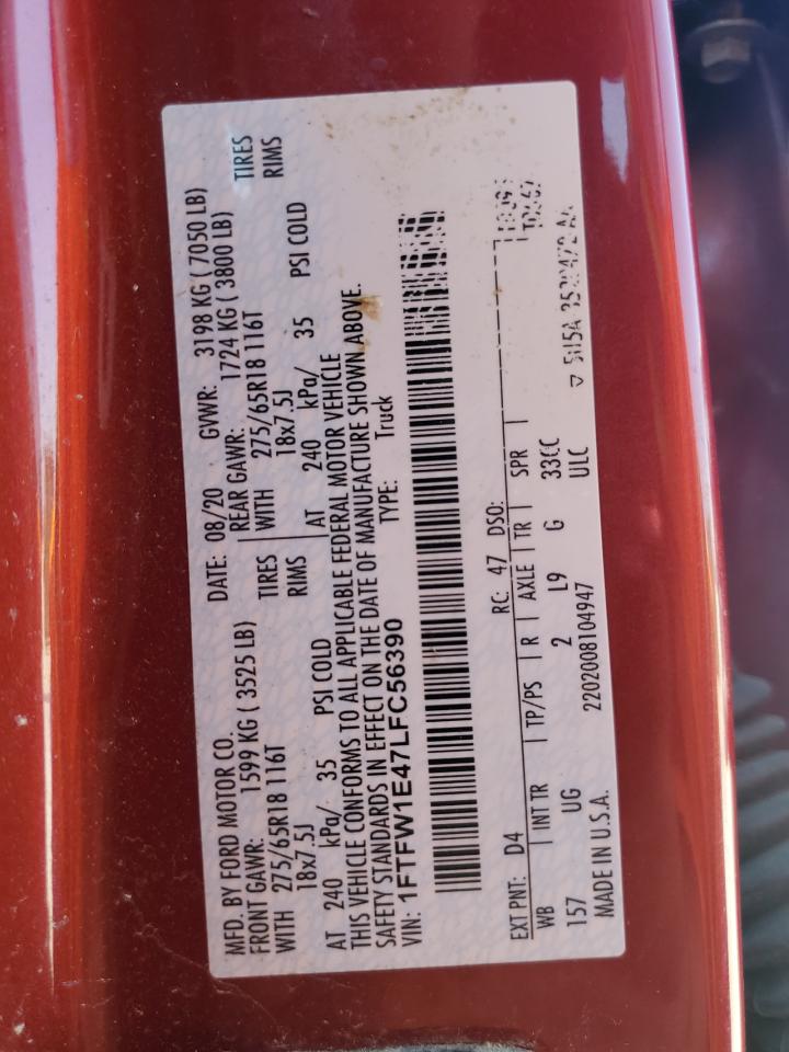 2020 Ford F150 Supercrew VIN: 1FTFW1E47LFC56390 Lot: 81470185