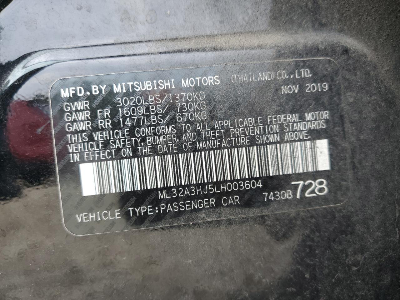 2020 Mitsubishi Mirage Es VIN: ML32A3HJ5LH003604 Lot: 82111925