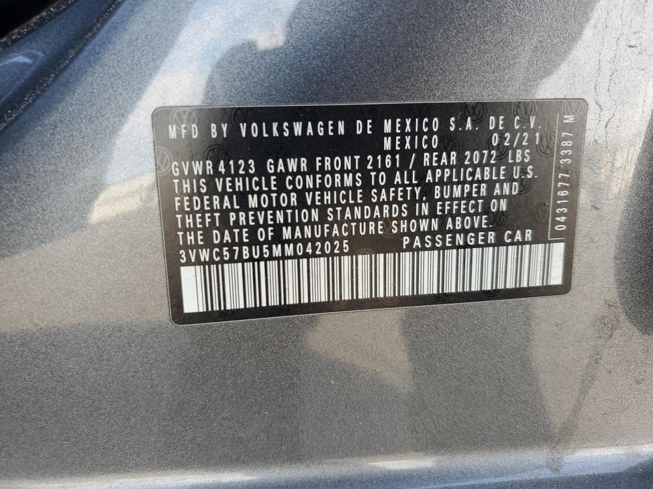 2021 Volkswagen Jetta S VIN: 3VWC57BU5MM042025 Lot: 80210105