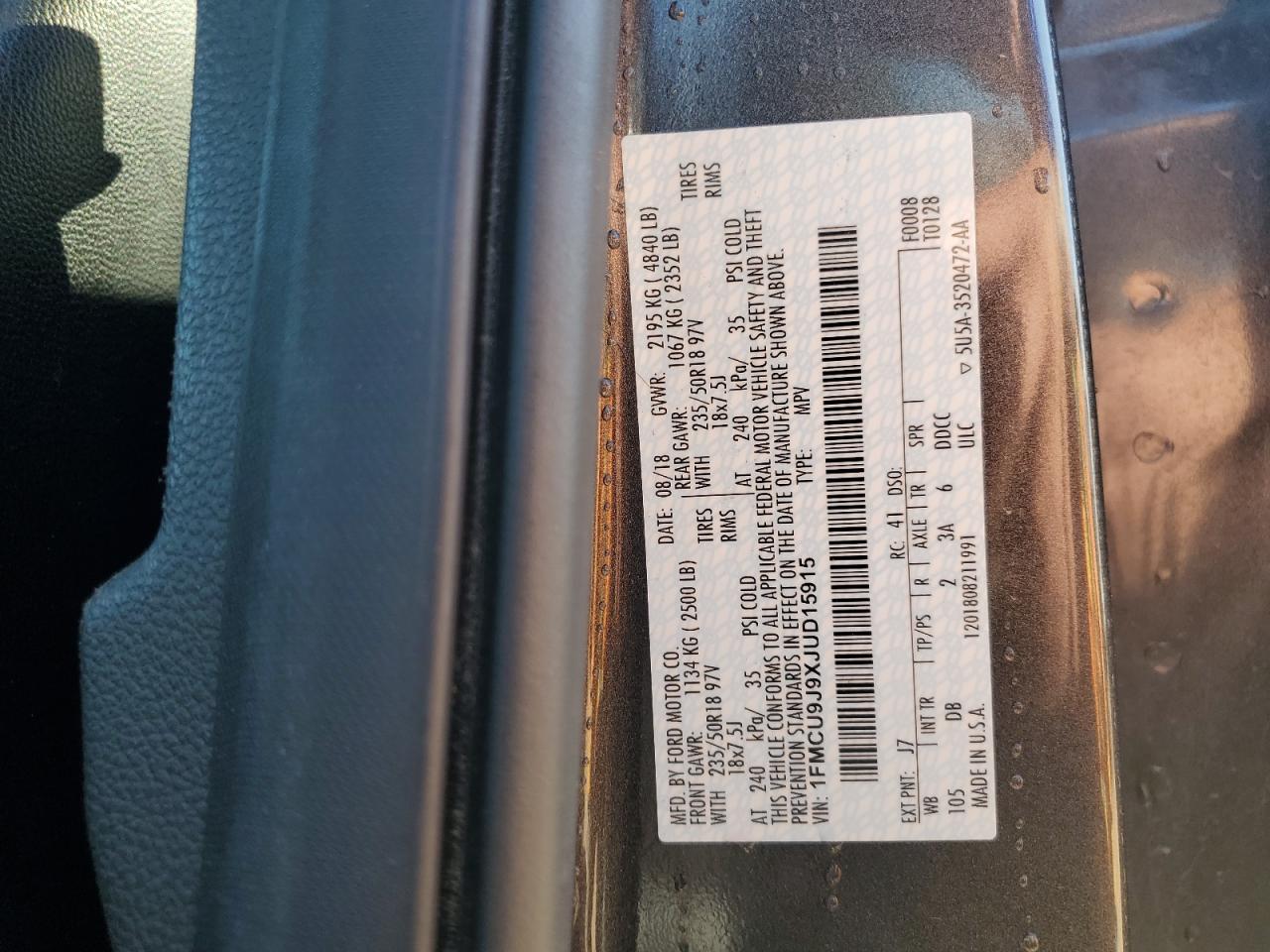 2018 Ford Escape Titanium VIN: 1FMCU9J9XJUD15915 Lot: 84385755