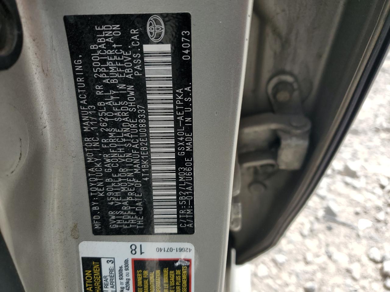 2014 Toyota Avalon Base VIN: 4T1BK1EB2EU088337 Lot: 80723385