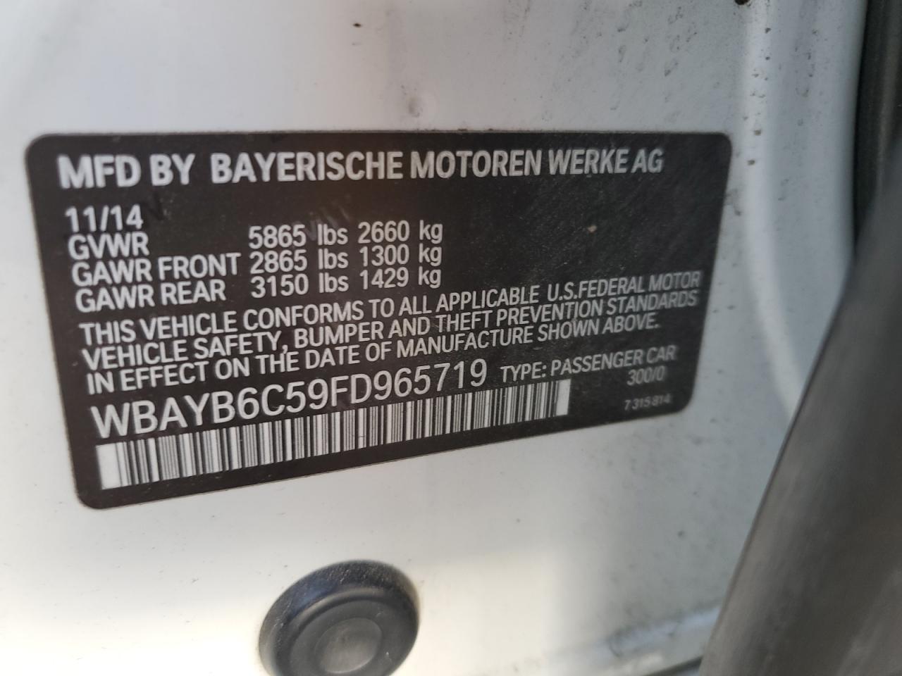 2015 BMW 750 Xi VIN: WBAYB6C59FD965719 Lot: 81728285