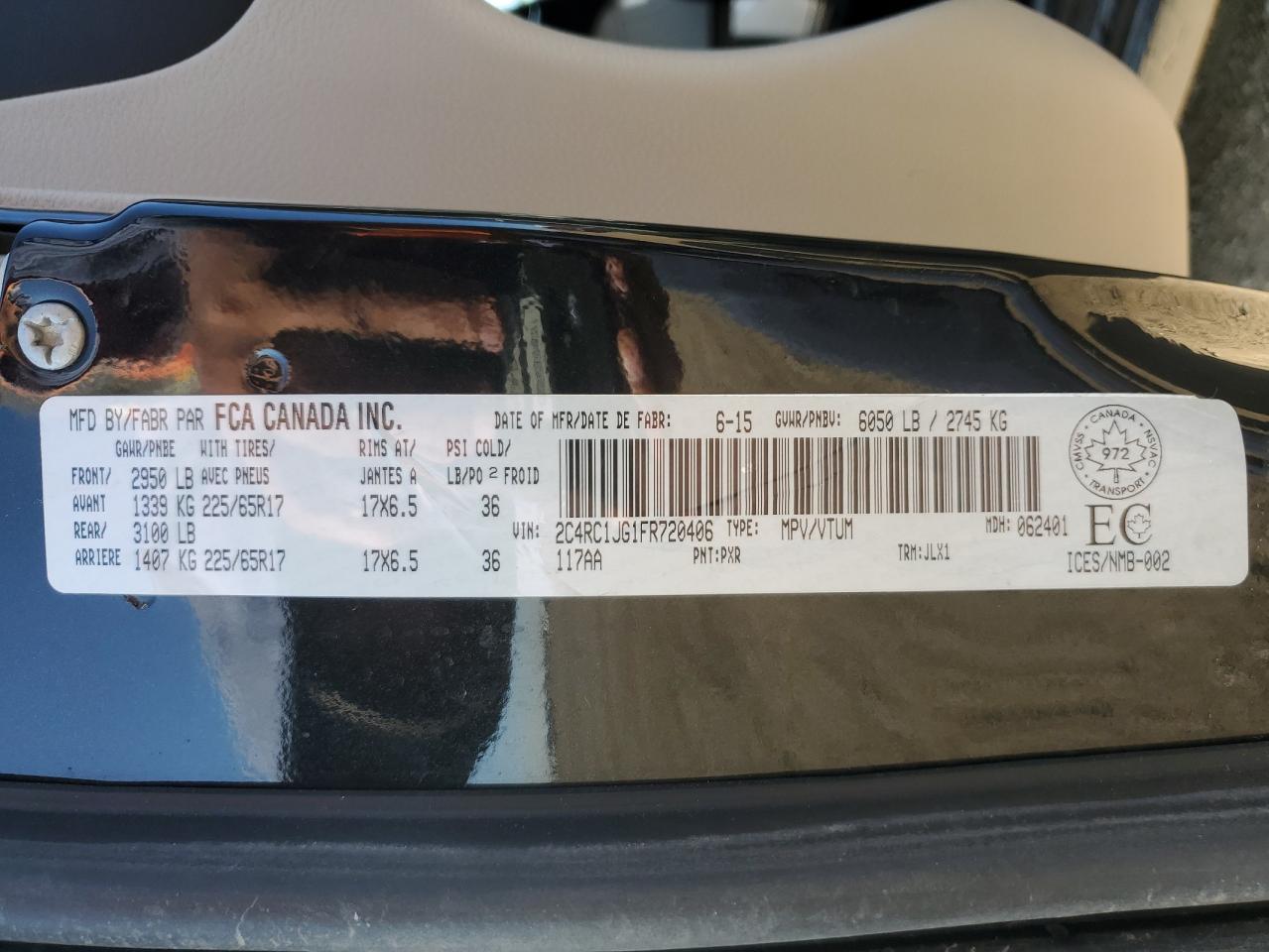 2015 Chrysler Town & Country Limited VIN: 2C4RC1JG1FR720406 Lot: 80830375