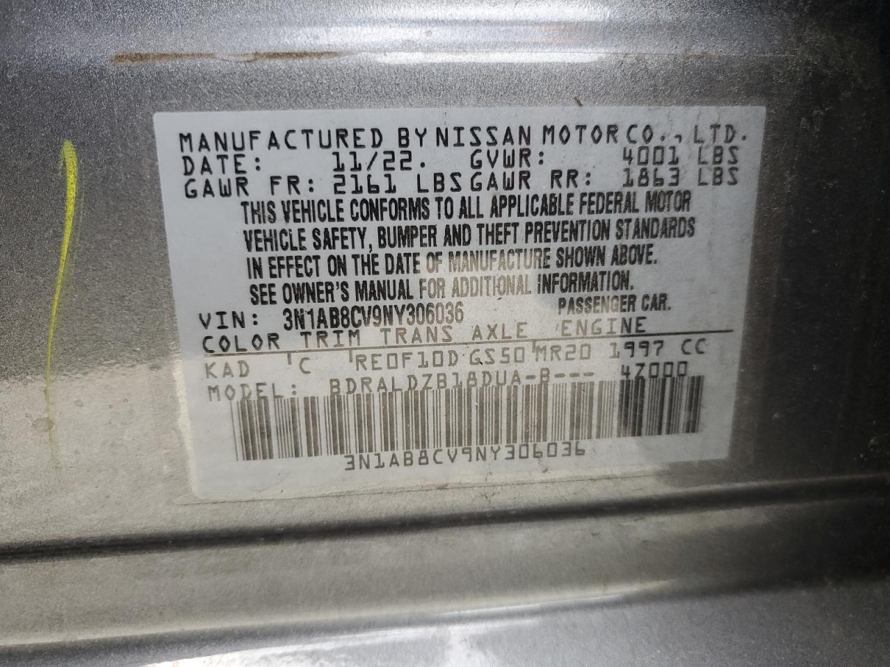 2022 Nissan Sentra Sv VIN: 3N1AB8CV9NY306036 Lot: 82132665