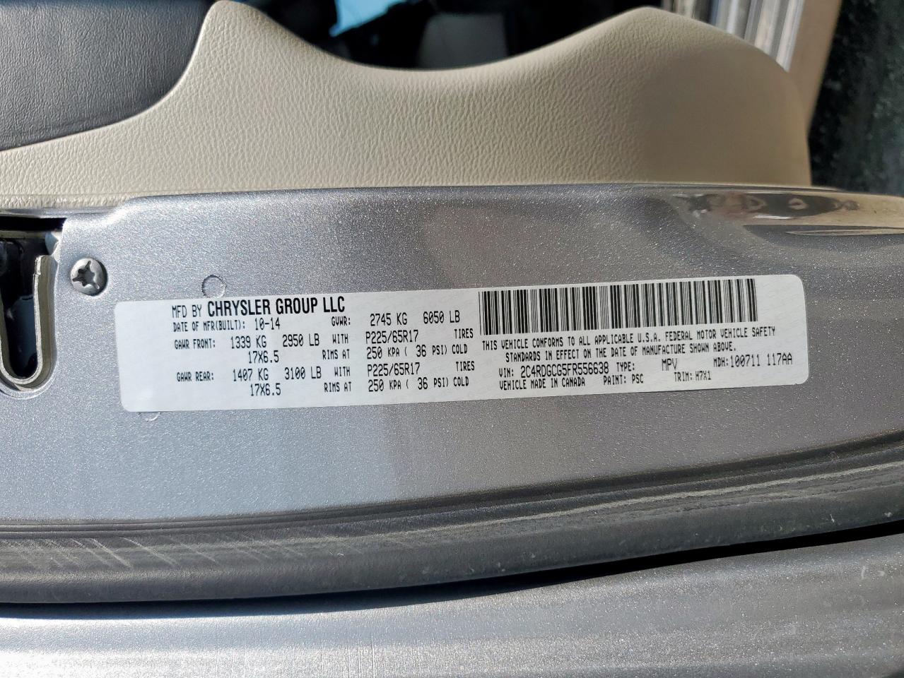 2015 Dodge Grand Caravan Sxt VIN: 2C4RDGCG5FR556638 Lot: 80021375