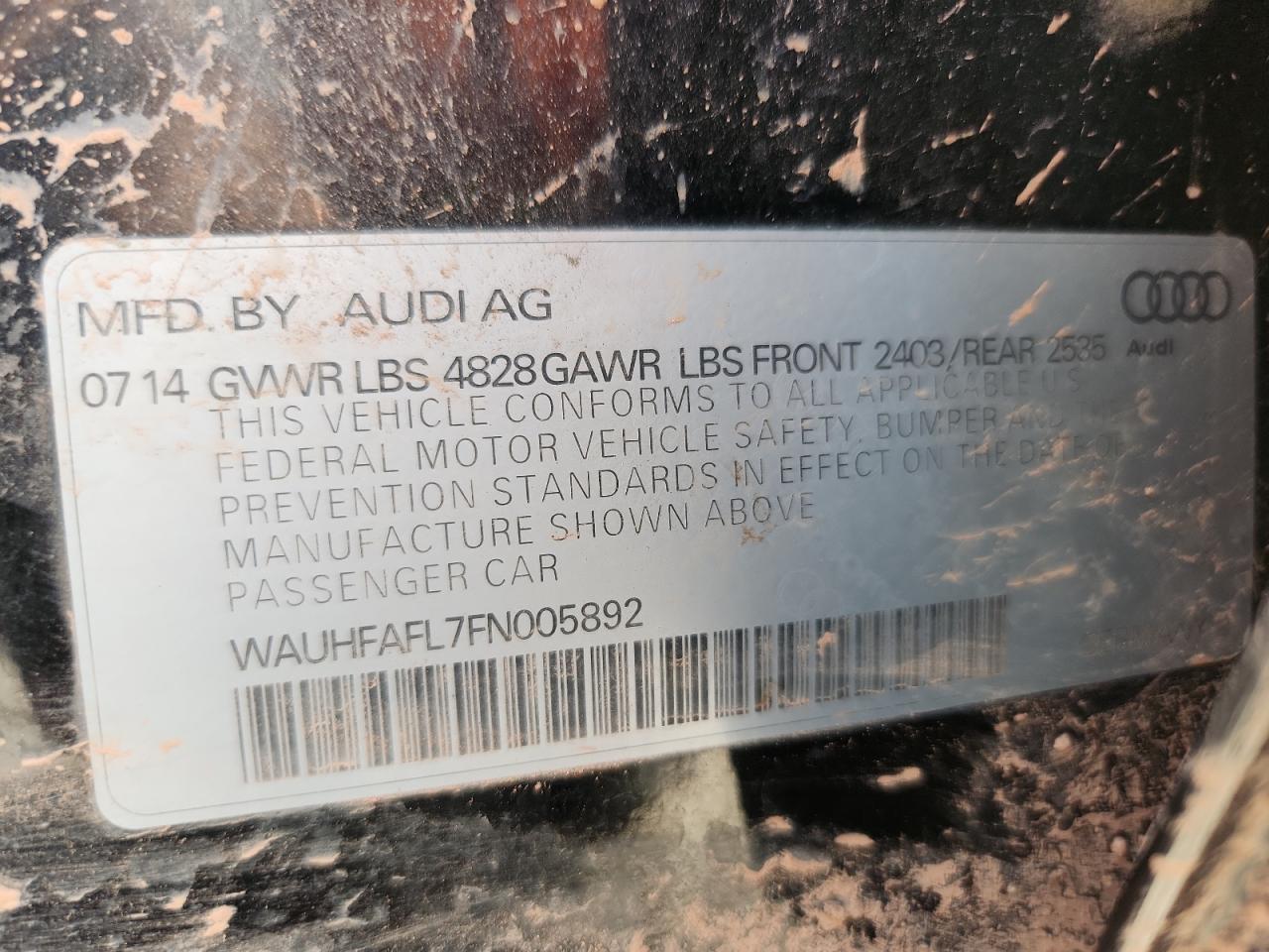 2015 Audi A4 Premium Plus VIN: WAUHFAFL7FN005892 Lot: 71474615