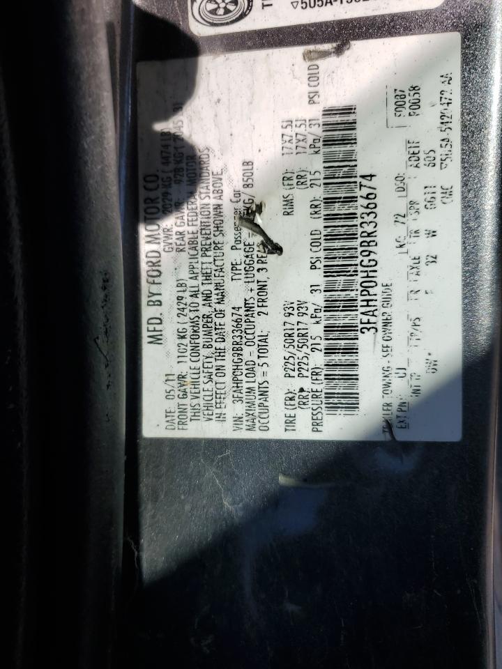 2011 Ford Fusion Se VIN: 3FAHP0HG9BR336674 Lot: 80630425