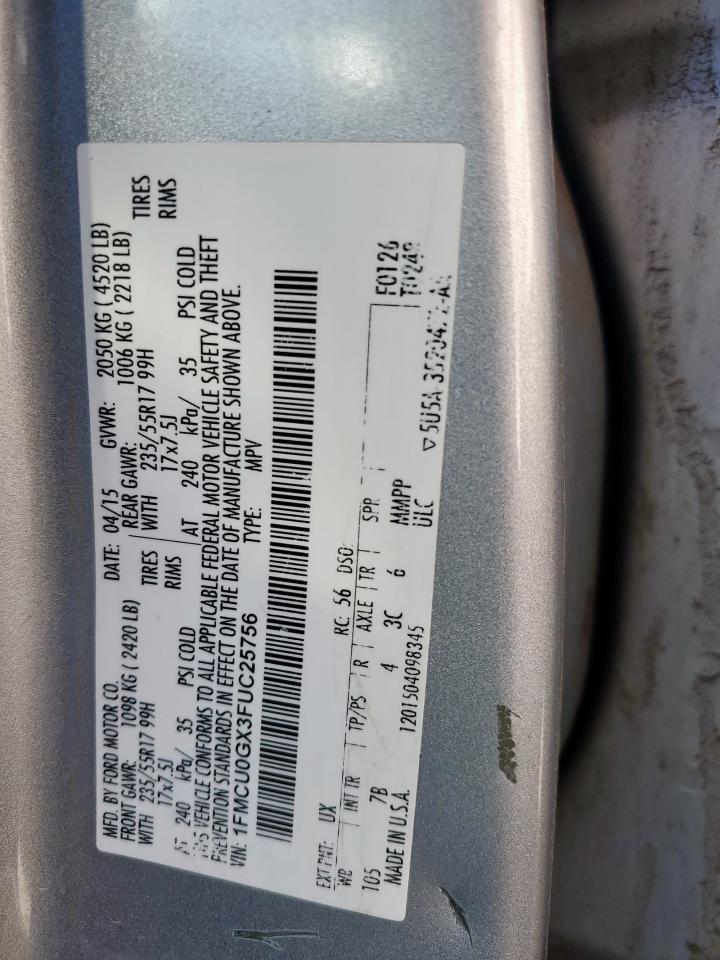 2015 Ford Escape Se VIN: 1FMCU0GX3FUC25756 Lot: 81746785