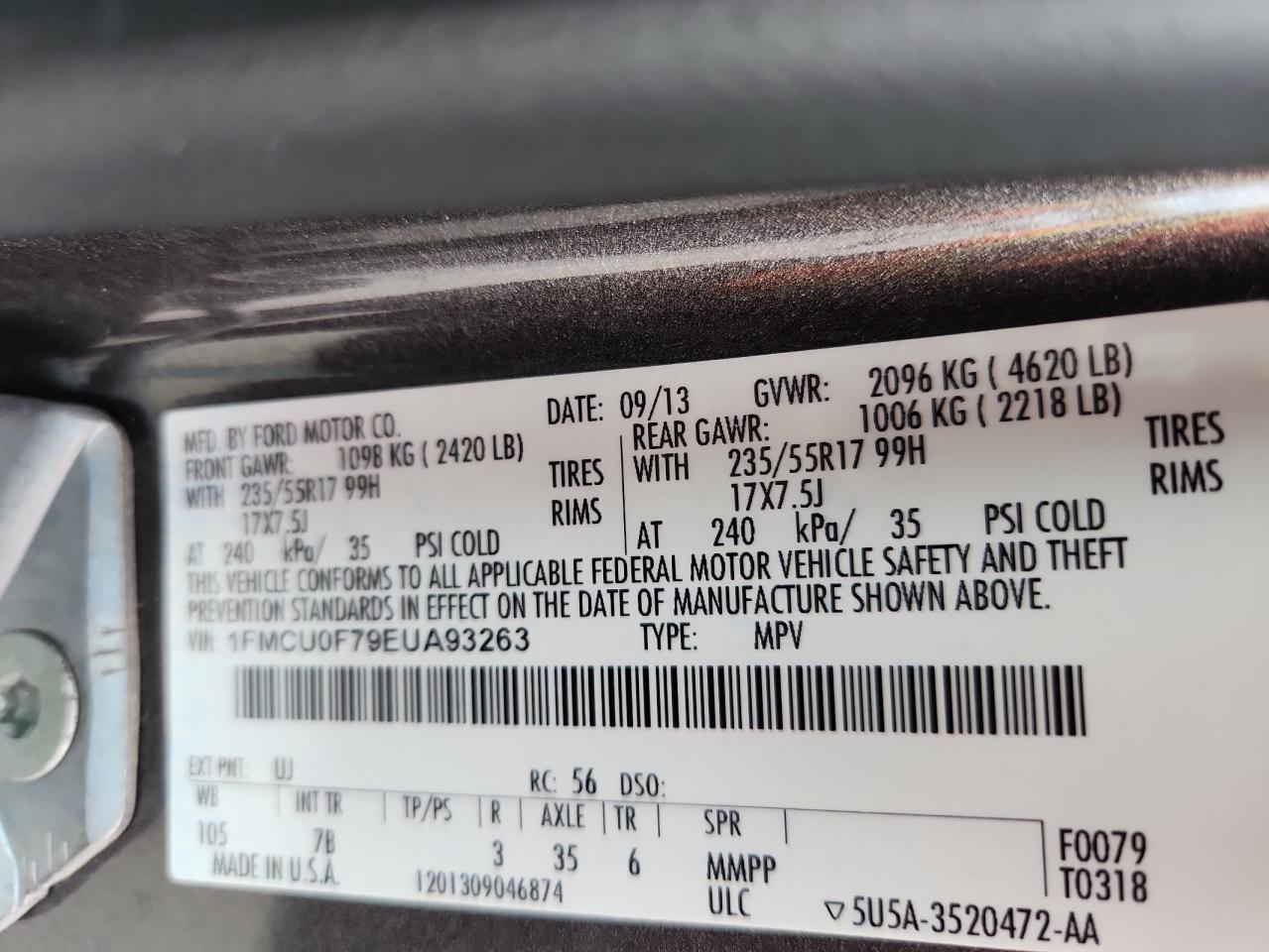 2014 Ford Escape S VIN: 1FMCU0F79EUA93263 Lot: 80565395