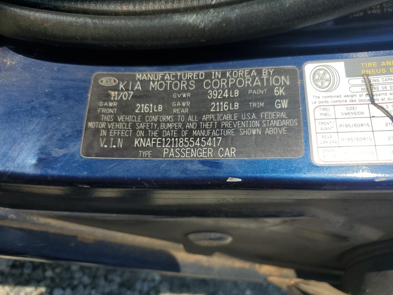 2008 Kia Spectra Ex VIN: KNAFE121185545417 Lot: 81336125