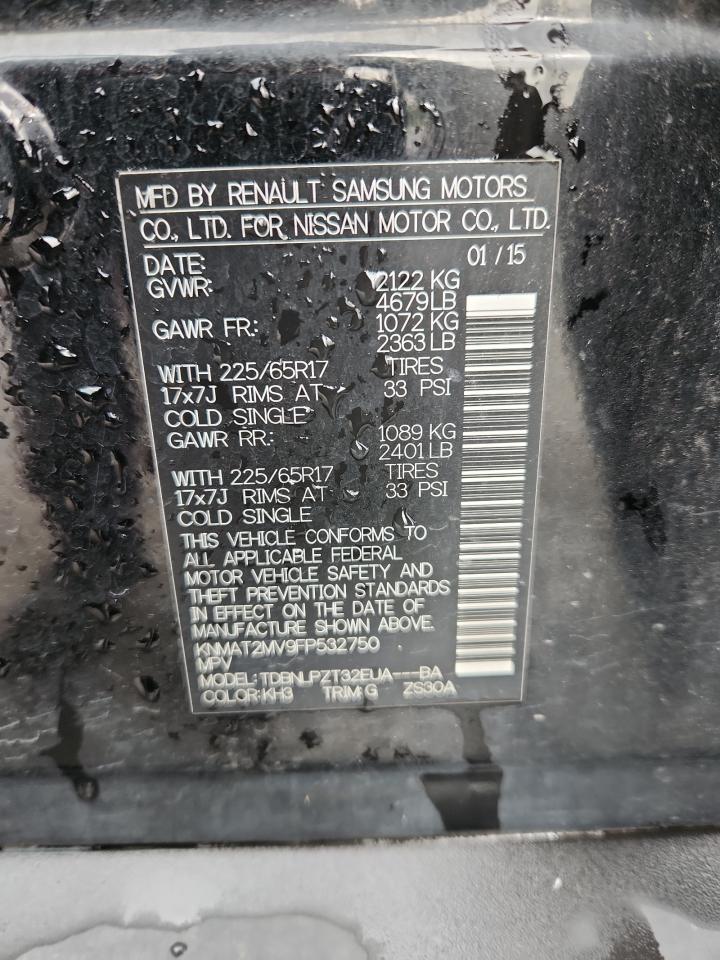 2015 Nissan Rogue S VIN: KNMAT2MV9FP532750 Lot: 81630245