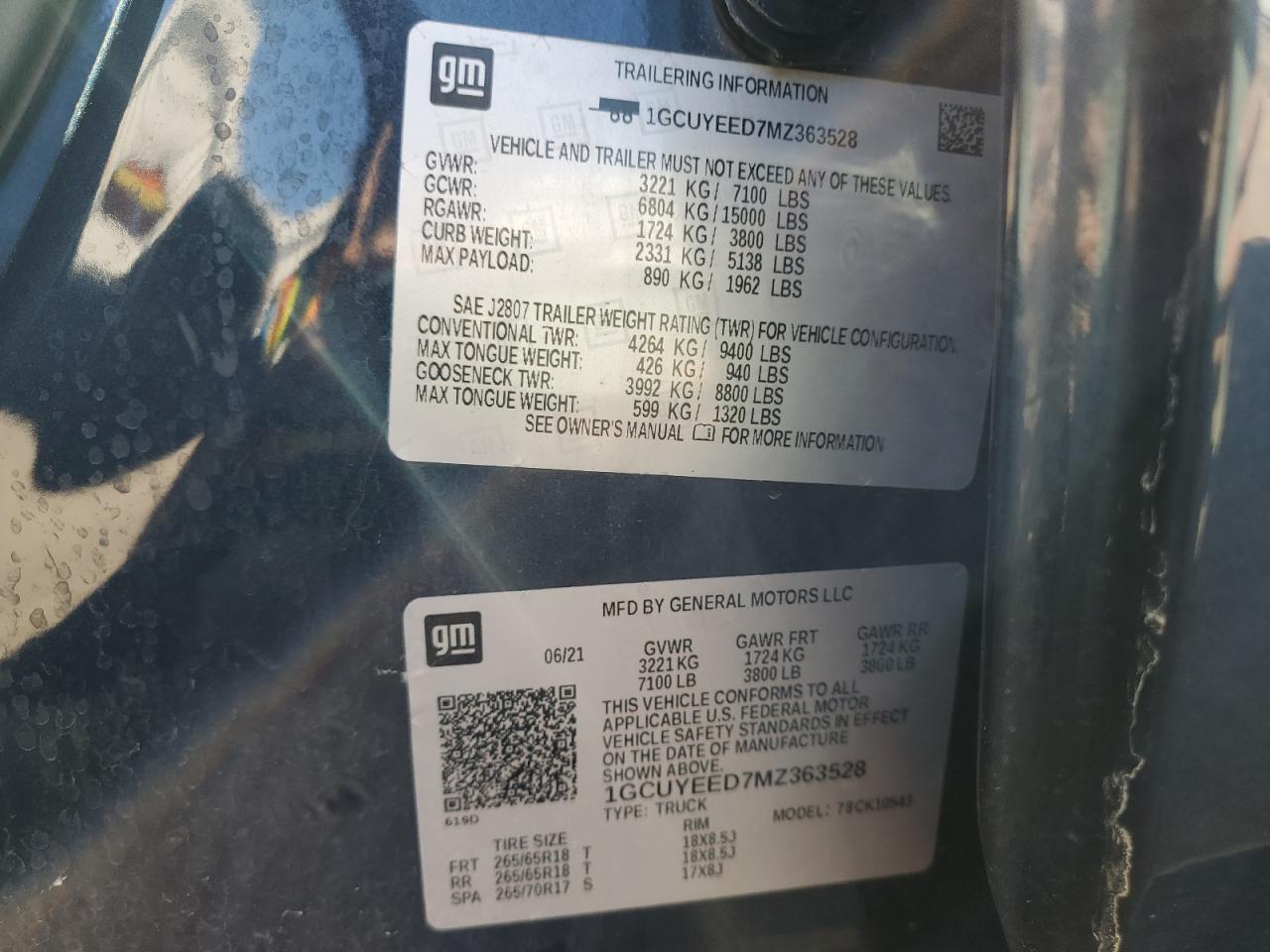 2021 Chevrolet Silverado K1500 Rst VIN: 1GCUYEED7MZ363528 Lot: 81943435