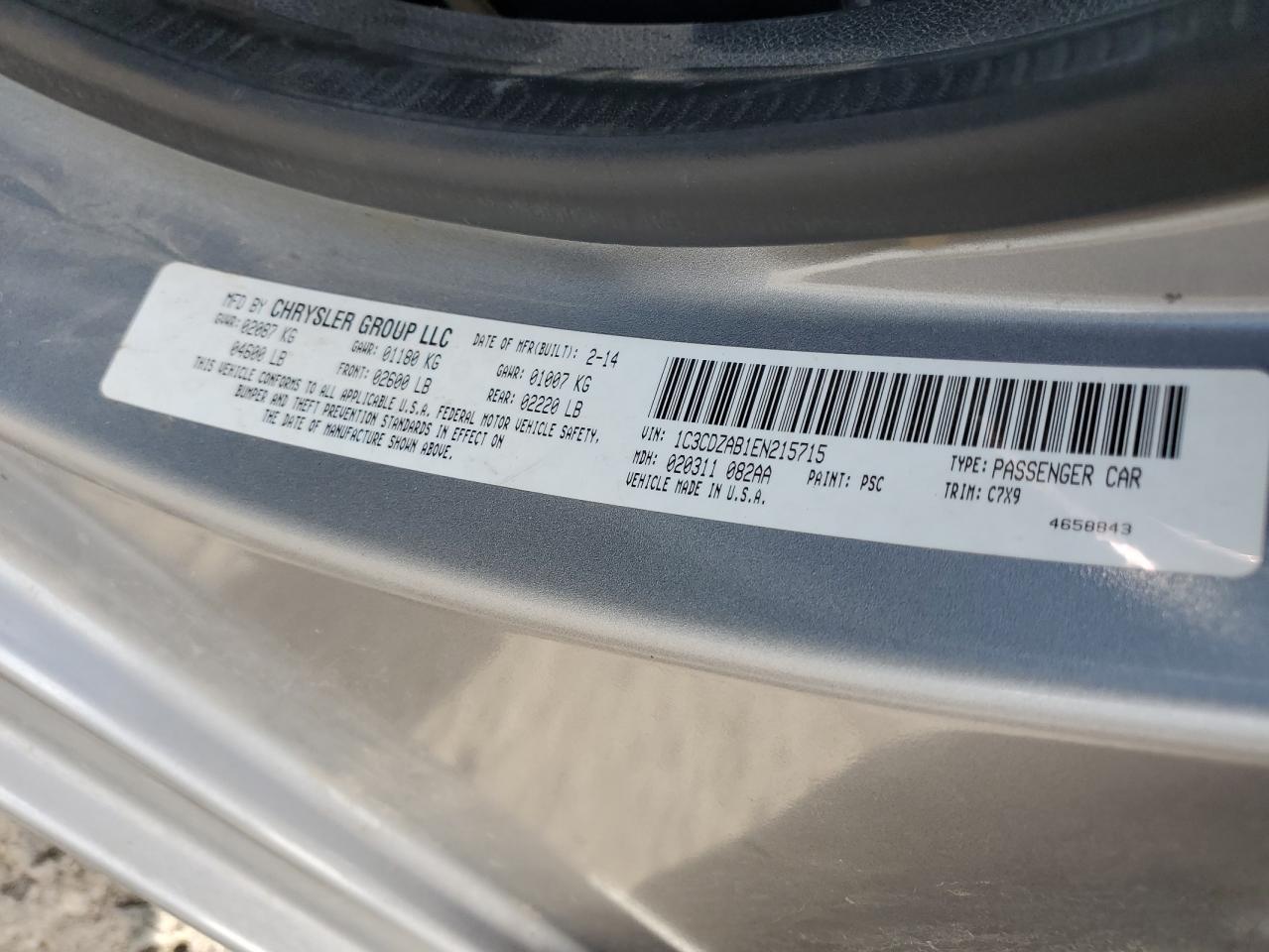 2014 Dodge Avenger Se VIN: 1C3CDZAB1EN215715 Lot: 80763945